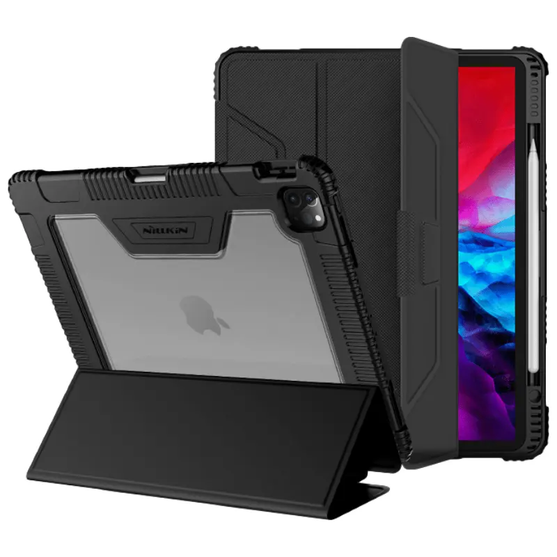 Nillkin Bumper Leather CaseためApple iPad Pro 12.9 2020 Smart Tablet Case Trifold Stand CoverとPencil Holder
