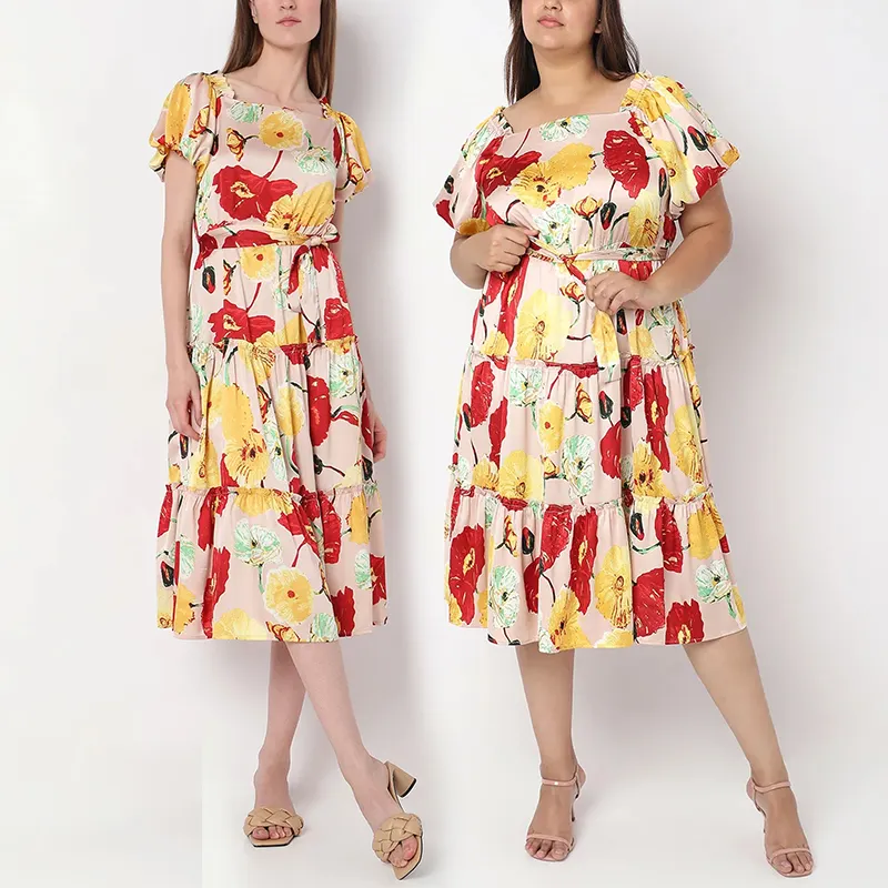 Huili Designer de moda casual formal oversize solto plus size vestido longo midi feminino com estampa de flores personalizado vestido floral boho