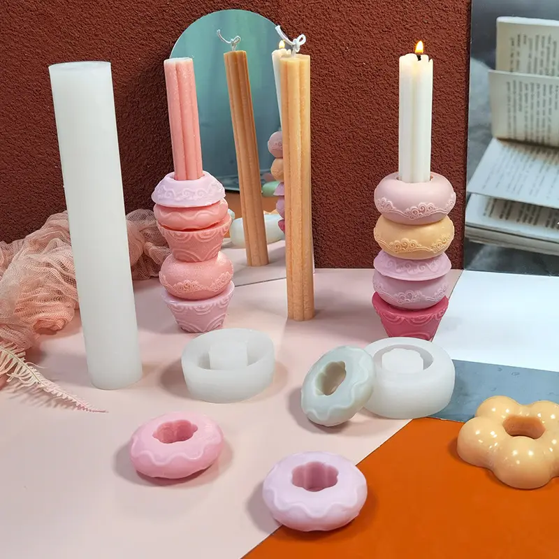 Moldes de derreter de cera diy, série de stack, moldes de vela de silicone alimentício, de borracha, para fabricação de velas