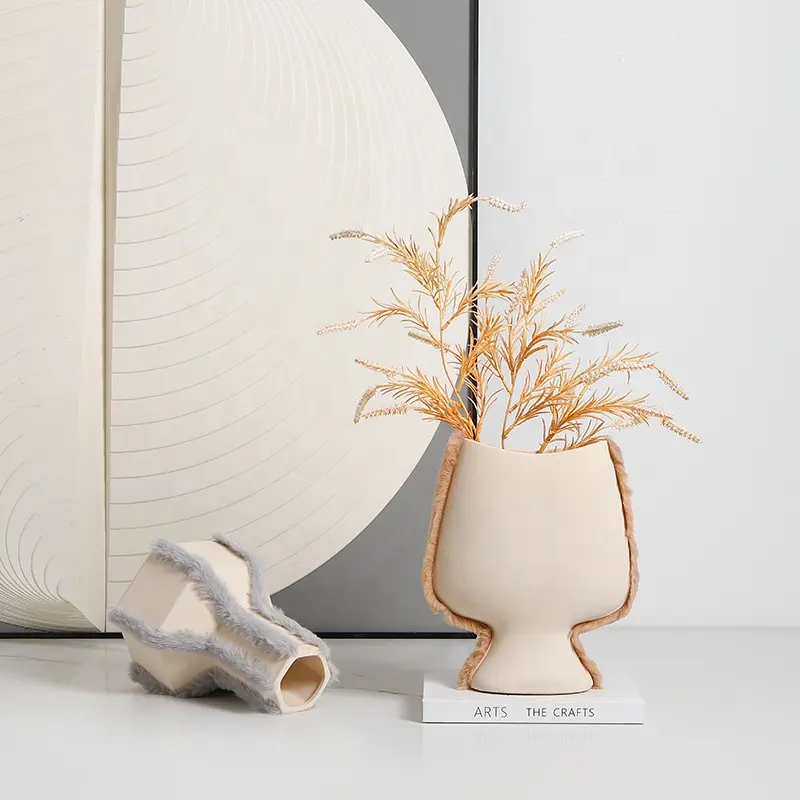 Flolenco thiết kế sáng tạo nhung cạnh gốm bình hoa cho trang trí nội thất hiện đại đơn giản trang trí nội thất Bình gốm