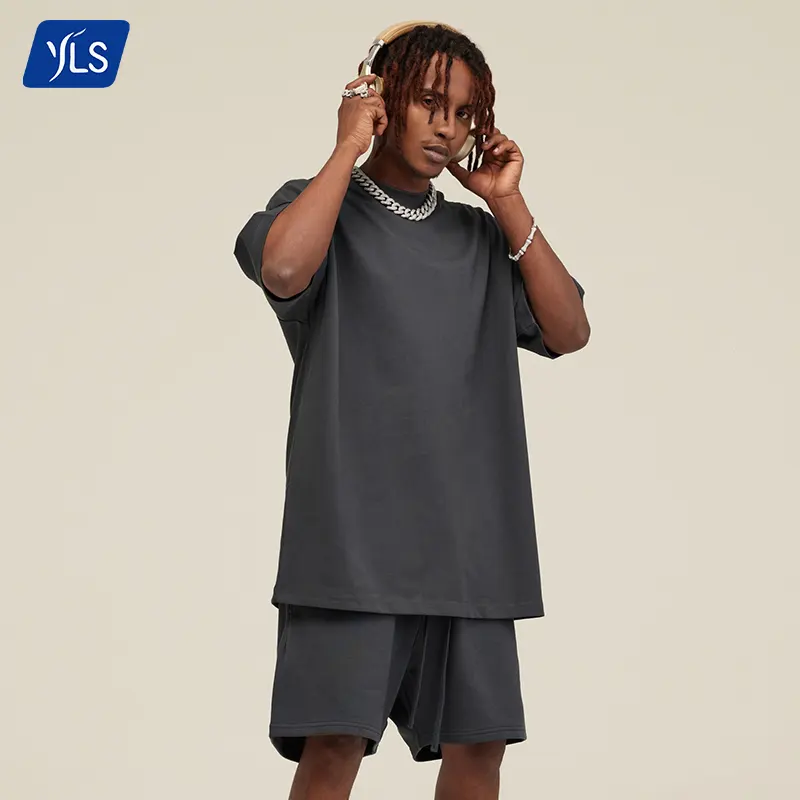 YLS 100% Cotton 2023 Sweat Short Set Summer High Fashion Loose Boxy Fit Man 2 Piece Set Sports Suits Gym Wear Bulk Clothing