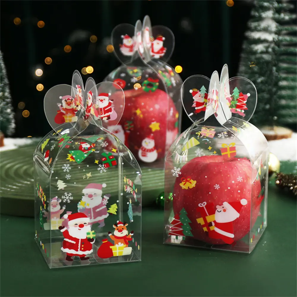 Fabbrica a buon mercato di natale trasparente PET Apple Box bambini Babbo Natale caramella sacchetto di cioccolato di natale vigilia di natale confezione regalo
