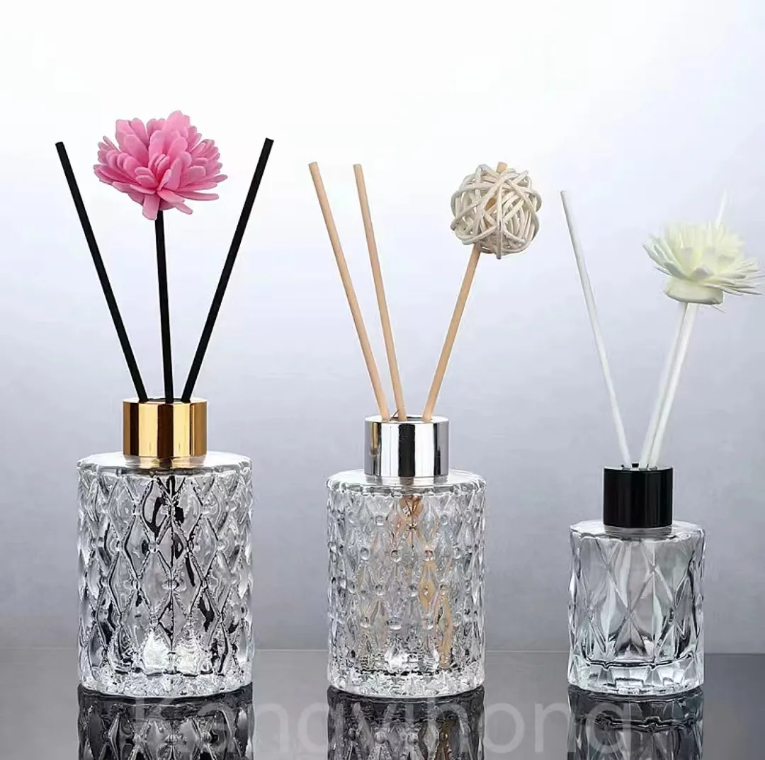 Personalizado de lujo moderno botella de vidrio palos aroma caña difusor aceites botella embalaje decorativo florero/jarrones de vidrio