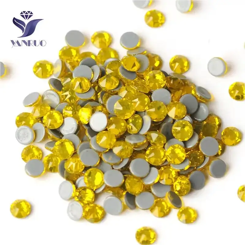 YANRUO Citrine Color ss10 ss16 ss20 ss30 Crystal Stones Hotfix Glass Rhinestones For Clothes