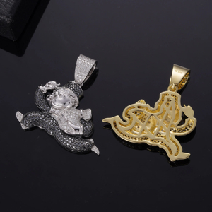 ラッパーヒップホップジュエリーS925シルバーアイスアウトリアルゴールドメッキブラックモアッサナイトモノポリランニングピエロマネーバッグペンダント男性用 - Product Image 4