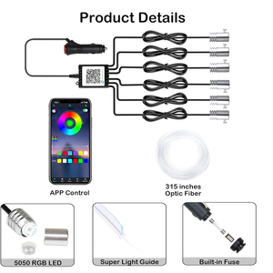 <strong>6</strong> in 1 Car Interior <strong>LED</strong> Strip Light RGB Ambient Lighting <strong>Kits</strong> APP Wireless Control Music Sync Function Auto Neon Light <strong>Led</strong> Strip - Product Image 2