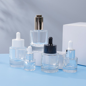 奢华定制标志厚底30毫升40毫升50毫升1 oz Flacon化妆品玻璃瓶精华素带哑光金滴管