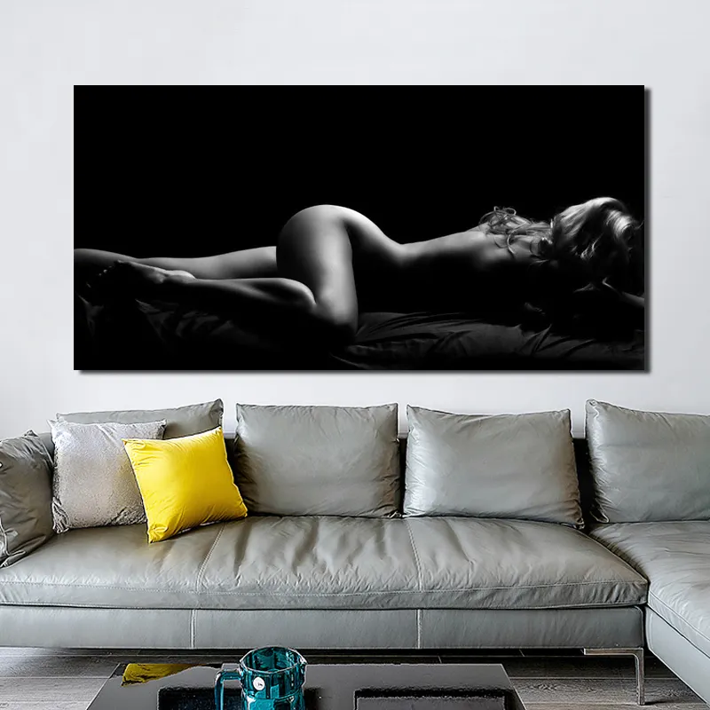 Peinture sur toile en noir et blanc, impression d'art de beauté, abstrait, flottante à l'huile, Suspension L, décoration de la maison, 1 pièce