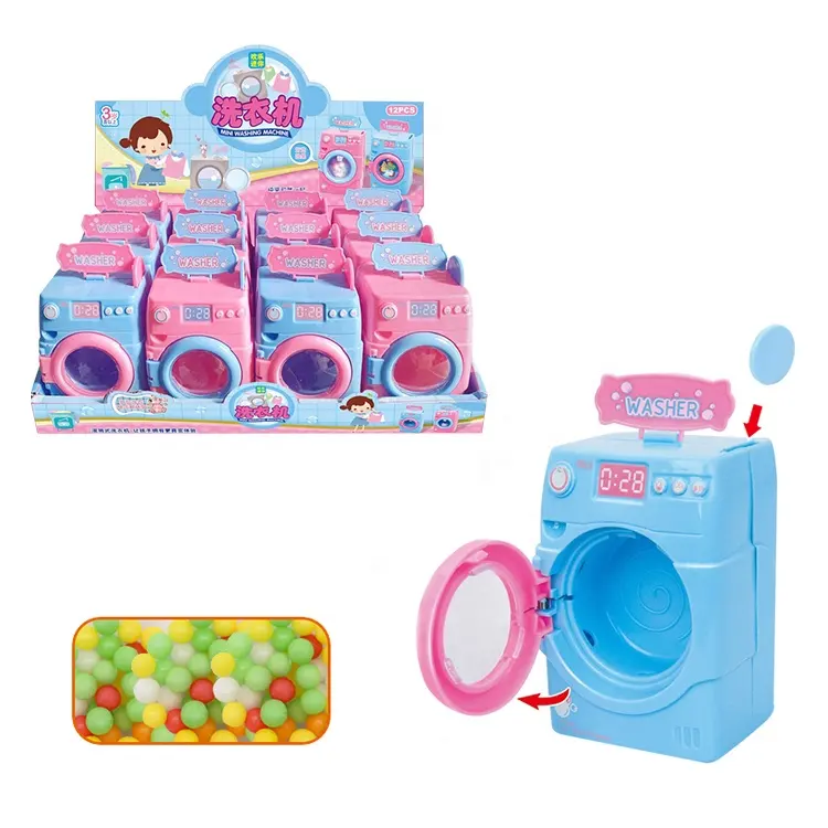 Nuovo design per bambini simulazione elettrodomestico giocattoli cilindro a gettoni mini lavatrice con giocattoli caramelle