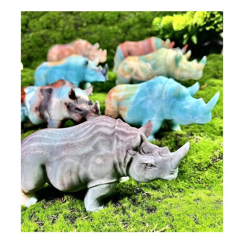 Venta al por mayor de alta calidad gran venta de cristal natural mini dinosaurio piedra preciosa rinoceronte animal tallado artesanías