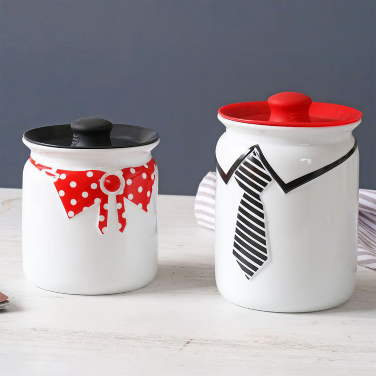 Custom large Embossed kitchen ceramic storage food storage jar candy moisture-proof sealed tin coffee tea tank with lid