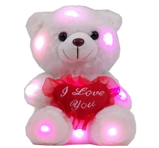 Bichos de pelúcia urso com coração dos namorados led/light up brinquedo do urso de pelúcia com coração/preço de fábrica dos namorados levou urso como presente