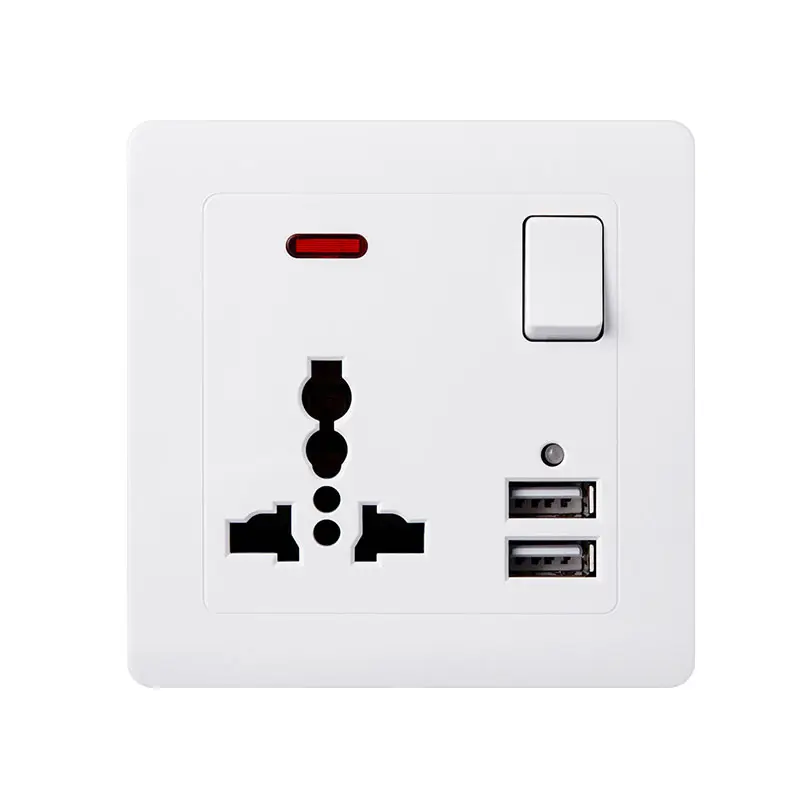 Soquete e interruptores elétricos, usb duplo 13a 110-250v universal de parede do escritório com neon