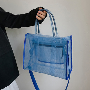 Özel markalı mektup Ultralight büyük Crossbody PVC örgü şeffaf su geçirmez yaz plaj bayan tote çanta - Product Image 6