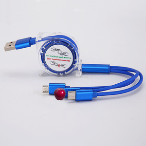 Üretici doğrudan geri çekilebilir taşınabilir USB şarj kablosu 1.0 M kristal 3-in-1 geri çekilebilir USB şarj kablosu Android için kablo IOS - Product Image 4