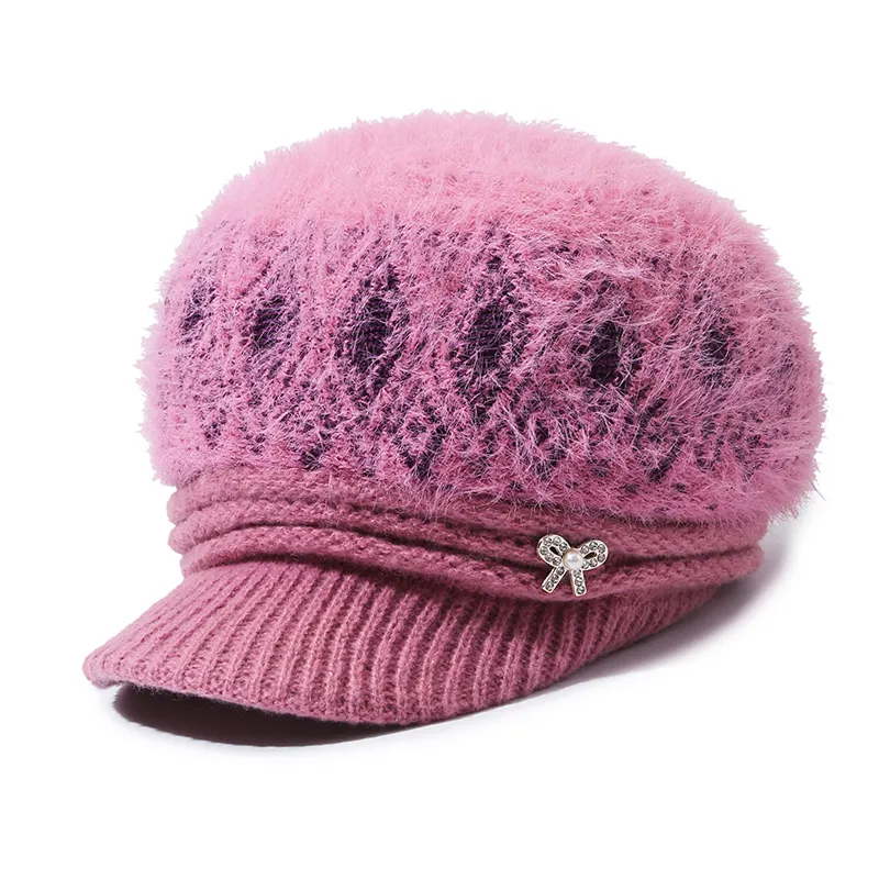 Cappellino invernale da donna con personalizzazione di fabbrica per cappelli caldi da donna Casual con cappello lavorato a maglia in pelliccia di coniglio