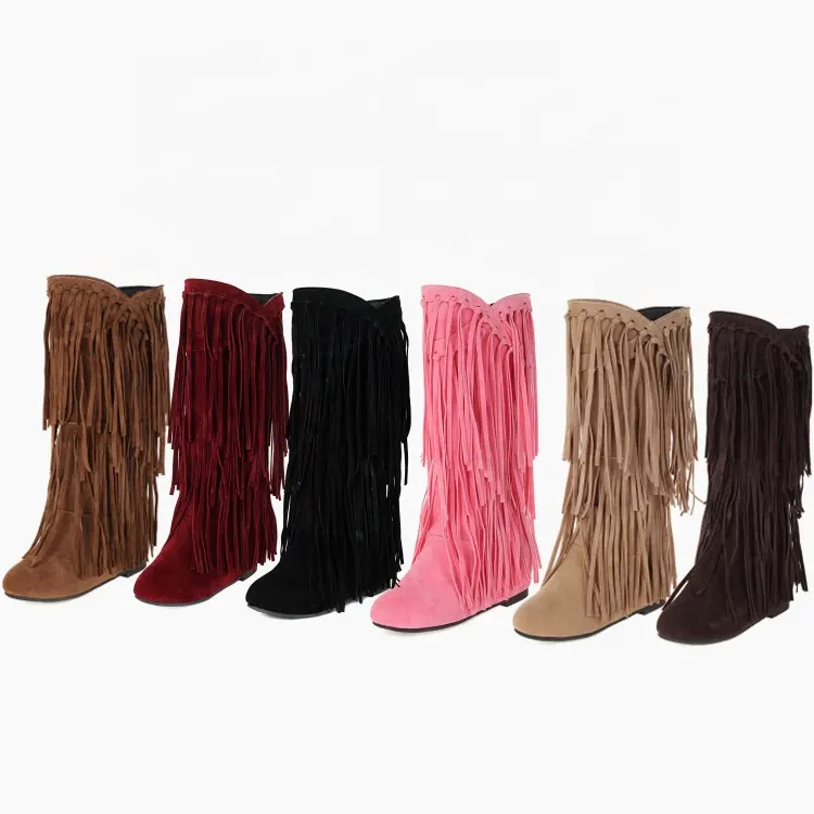 Botas de cowboy con borlas para mujer, zapatos de tacón bajo, estilo occidental, cómodos, para invierno