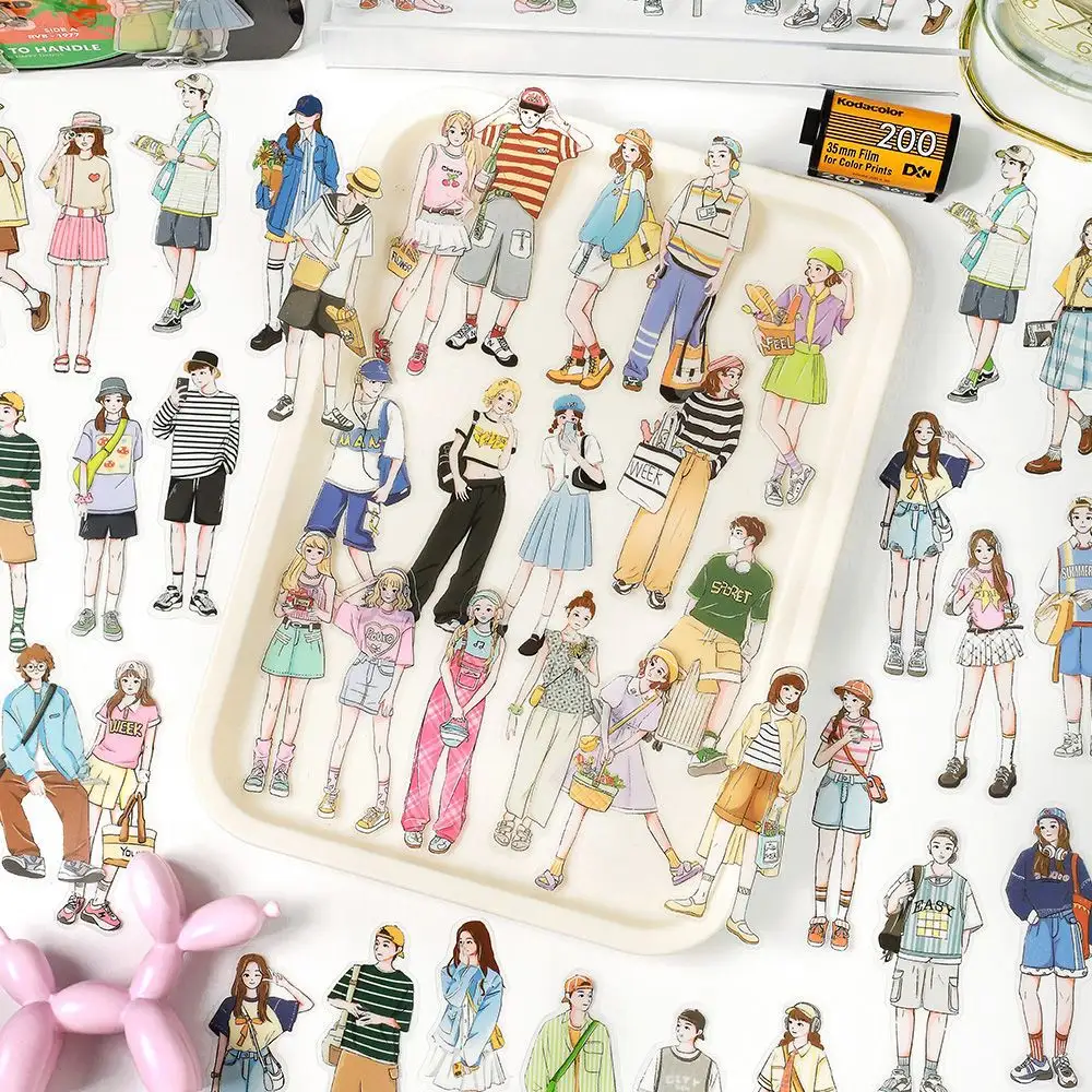 40pcs Ins corea Art Girl Sticker fai da te Scrapbook Bottom Collage Phone Diary Album Happy Plan Gift Sealing Decoration