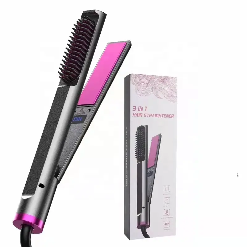 Hair Straightener Professional 3 In 1 Curly Straight Hair Heat Comb Ion Hair Curler Electric Splint Flat Iron Brush Styling Tool