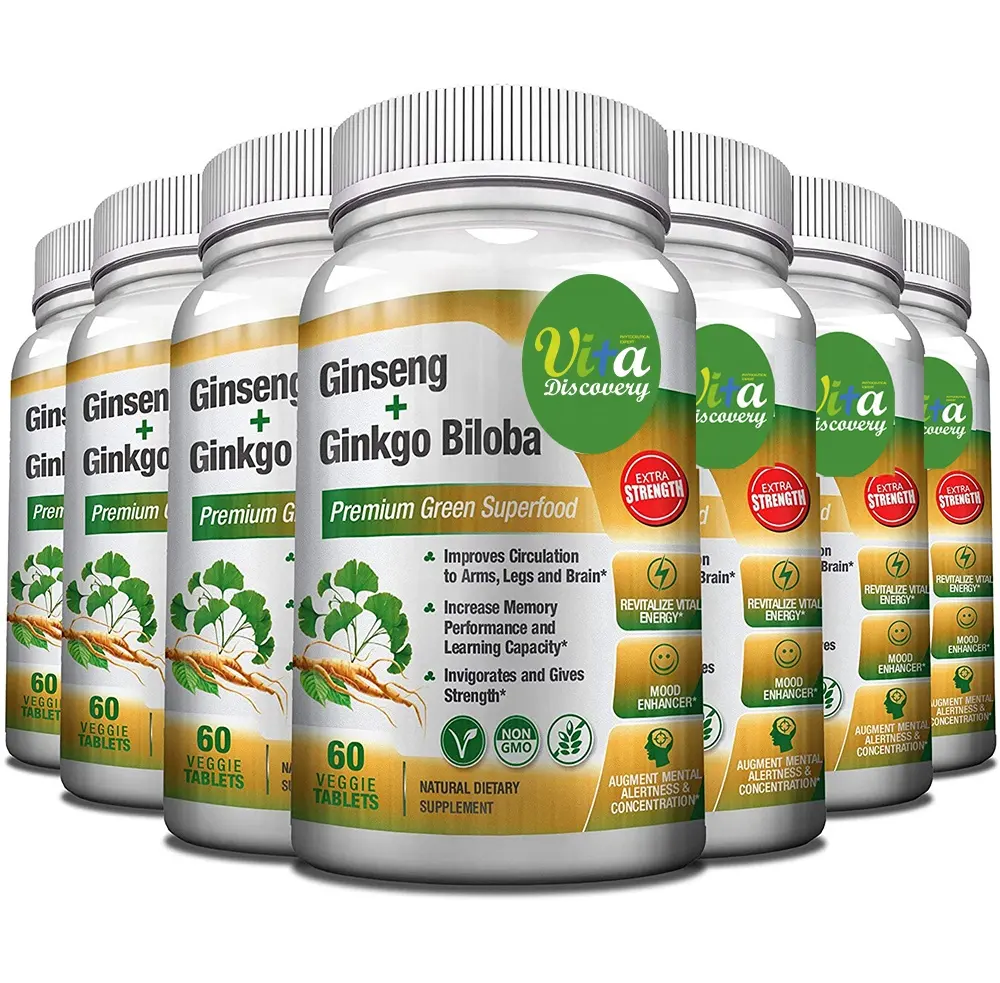 Integratori a base di erbe Ginseng biologico estratto di Ginkgo Biloba integratore energetico compresse supporto per l'assistenza sanitaria del cervello