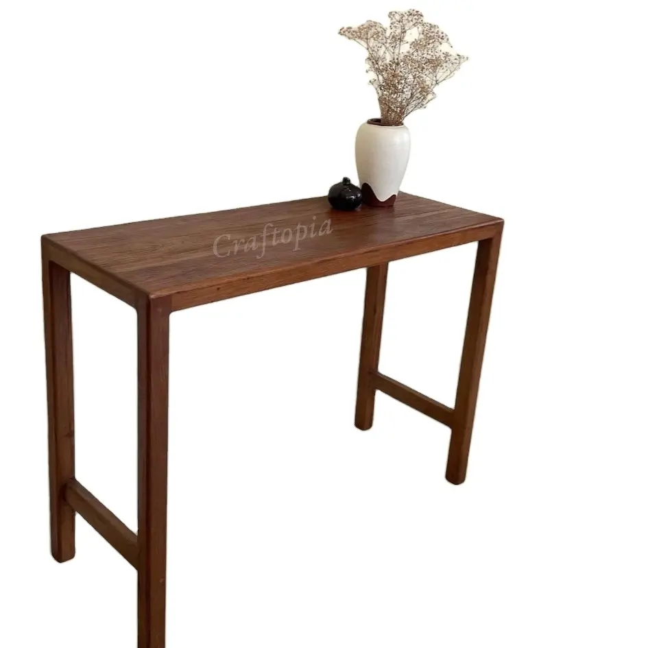 โต๊ะไม้สูงพื้นผิวเรียบขัดมันเฟอร์นิเจอร์ไม้สักงานทำมือของตกแต่งบ้านไม้ขนาด50x115x110ซม.