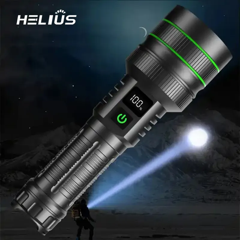 Helius nouveau Ultra longue Distance haute puissance USB Rechargeable forte lumière extérieure Portable lanterne étanche lampe de poche LED