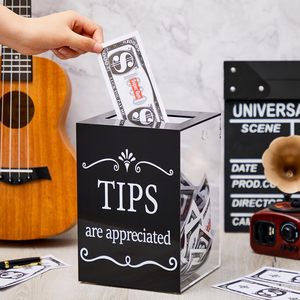 Restoran bağış için akrilik İpuçları kavanoz öneri kutusu bağış İpucu kovalar koleksiyonu para depolama konteyner çekiliş para kutusu - Product Image 4