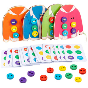 Di legno Threading Giocattoli Vestiti Pulsante Stringa Giocattolo Divertente Pulsante Bordo Threading Corda Gioco Prima Educazione Giocattolo per il Bambino - Product Image 3