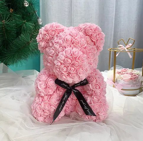 2024 Wholesale 25cm Rose Teddy Bear Rose Bear Artificial Flower Bear Rose Best Valentine's Day Gift for Girlfriend Best Love
