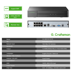 GU-N8016H1S-P8 (Ag) Gcraftsman H.265 16 Kanaal 4K 8mp <span class=keywords><strong>Nvr</strong></span> Met Bewakings Station Vms Guardviewer App Kan Op Afstand Toegang Cctv Camera - Product Image 2