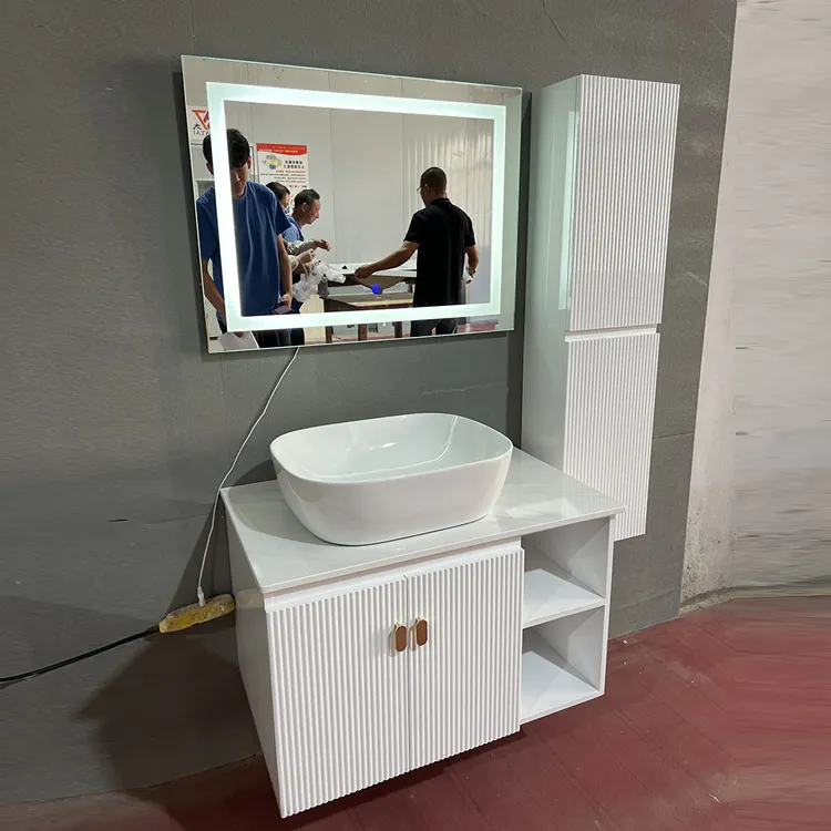 Solo fregadero de cerámica Hotel blanco 80cm moderno PVC baño vanidad gabinete