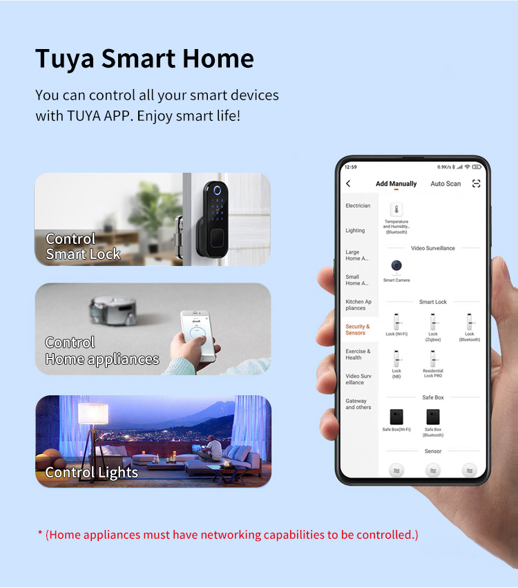 Tediton WIFI Safe Gate Push Pull Combination Fingerprint Smart Digital Lock by Tuya APP