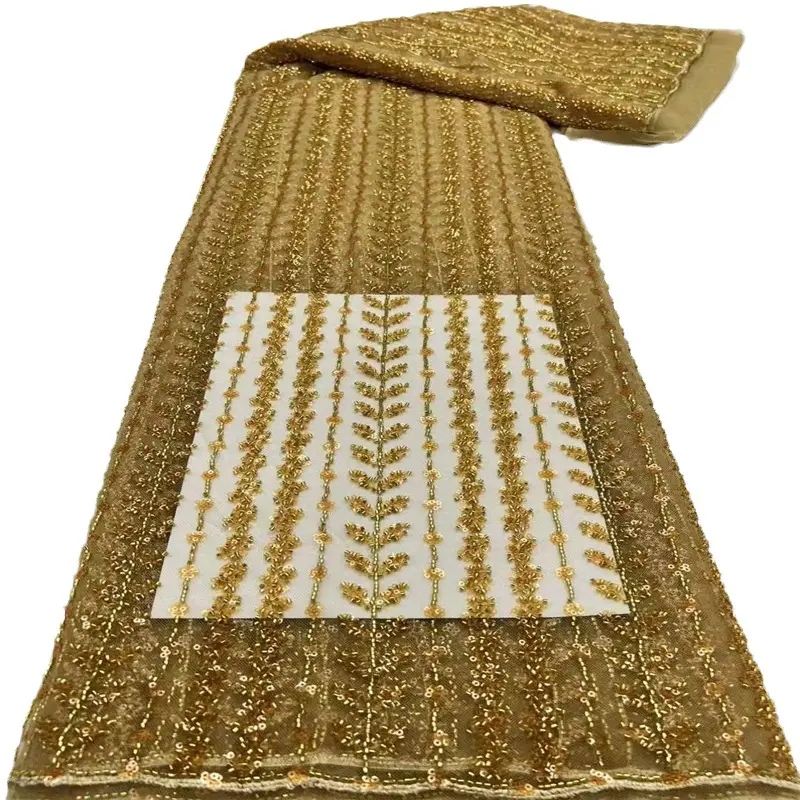 Strisce verticali in rilievo con paillettes tessuto ramoscello modello di foglia cinese abito da sposa panno di pizzo SS3719