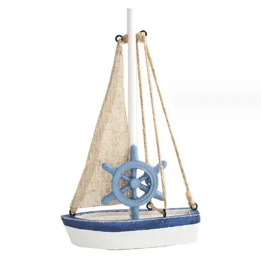 Modelo de barco em tela de madeira Mediterrânea, adereços para fotos, enfeites para presente, barco à vela