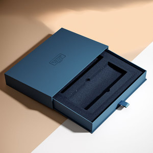 Lüks donanma sert karton slayt dışarı maç şerit kolu düz inci pamuk Insert ile çekmeceli karton kutu kağıt mücevher kutusu - Product Image 1