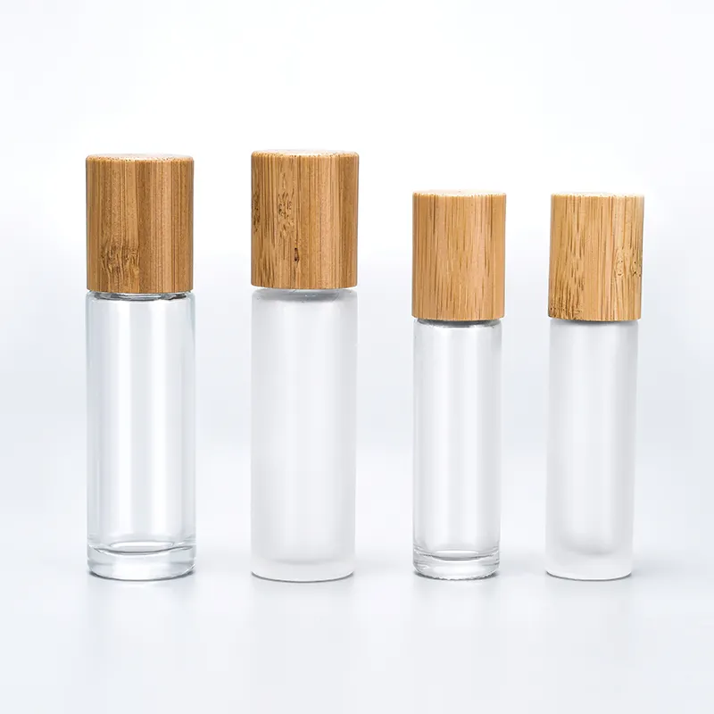 Флакон с прозрачным роликом для ароматических эфирных масел, 10 мл, стеклянная бутылка с бамбуковой крышкой и роликами