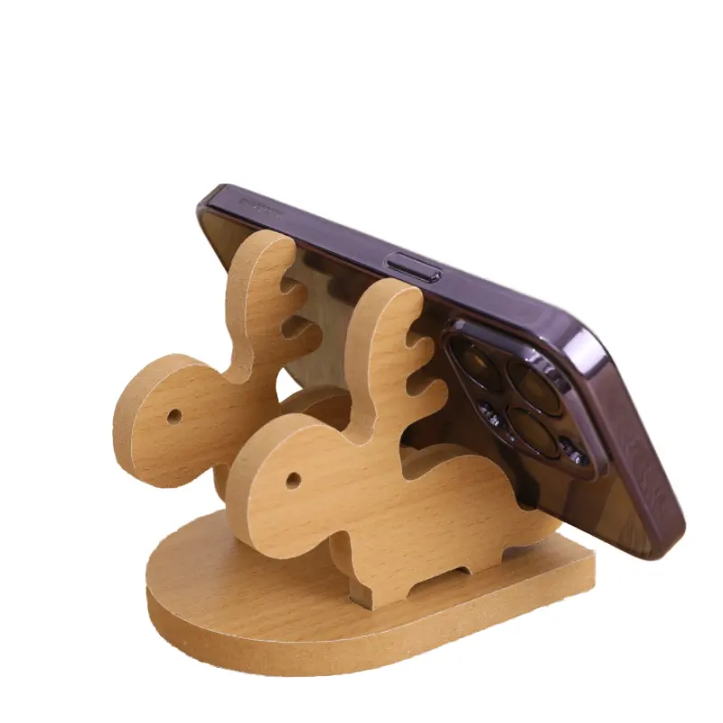 Cartone animato a forma di animale supporto per telefono in legno durevole Desktop supporto di Base per la parete segni e artigianato in legno