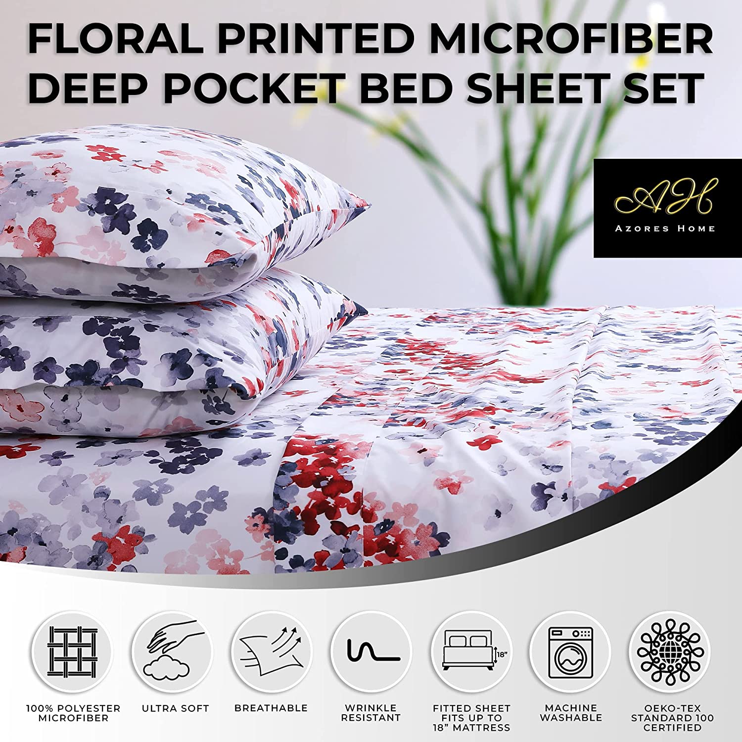 Multicolor Serena Printed Deep Pocket Sheet Set with Oversized