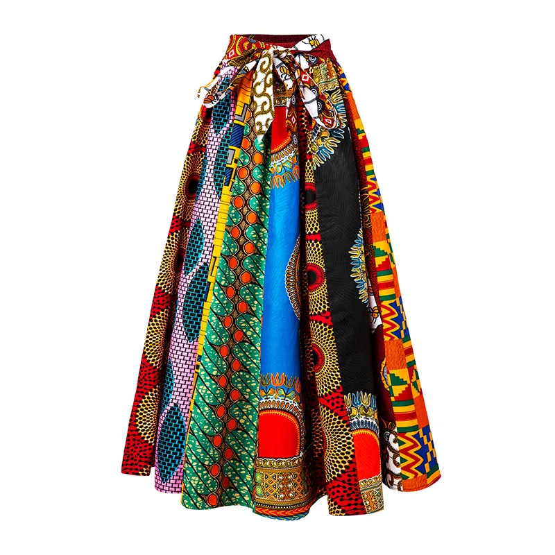 Falda larga con estampado africano para mujer, falda larga sexy de retazos de talla grande