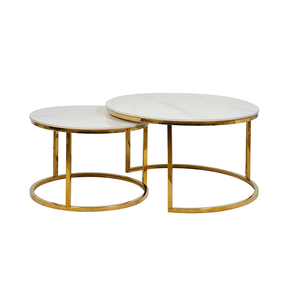 Home Luxury Round Gold Coffee <strong>Table</strong> Marble Living Room Modern Ceramic <strong>Nesting</strong> <strong>Table</strong> Set 2 Sturdy Metal Legs Circle <strong>End</strong> <strong>Table</strong> - Product Image 1