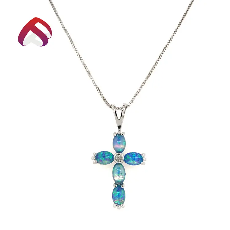 925 fantaisie en argent sterling bleu opale croix pendentif charme