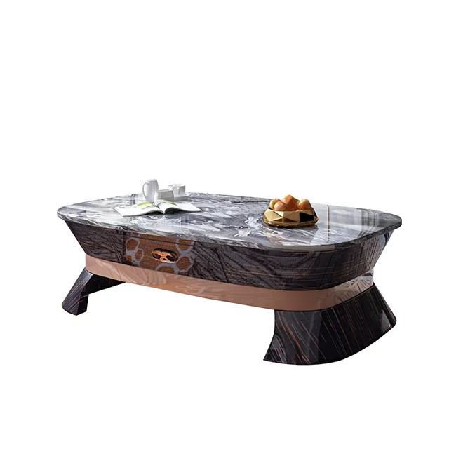 Mesa de té de madera maciza posmoderna de lujo ligero italiano, mueble de TV combinado cuadrado de madera de ébano, muebles de cuero