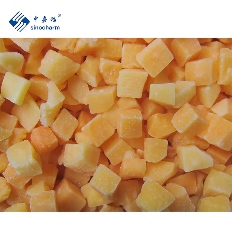 Sinocharm bahan baku segar buah organik 10*10mm beku Diced kuning harga pabrik buah persik jumlah besar 10kg IQF kuning persik