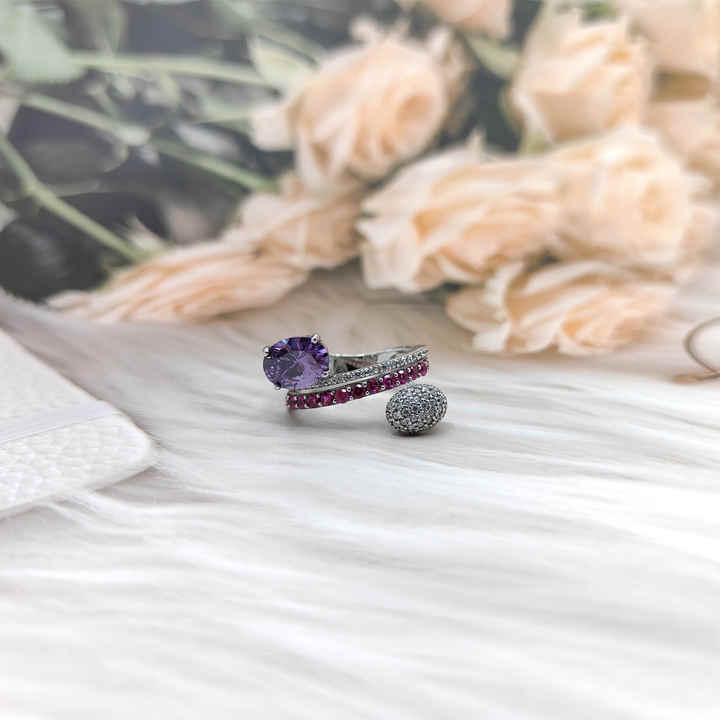 Anello con diamante 925 in argento rubino ametista a 3 colori con Design unico di buona qualità