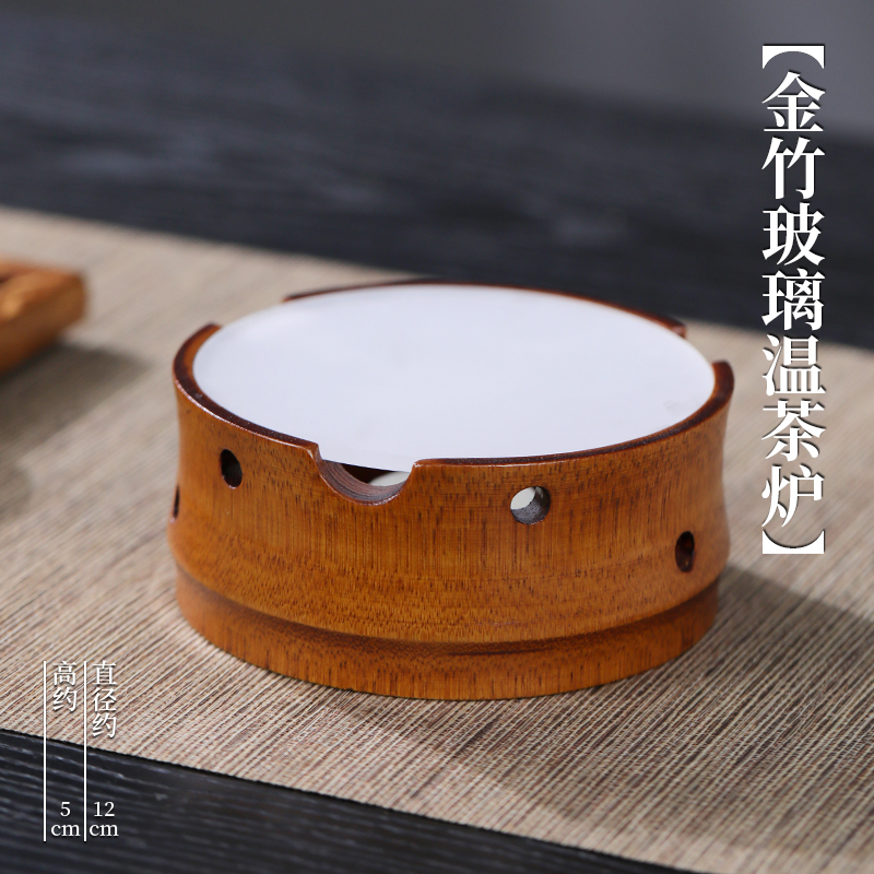 Lacquered glass tea warmer with gold bamboo and lotus design