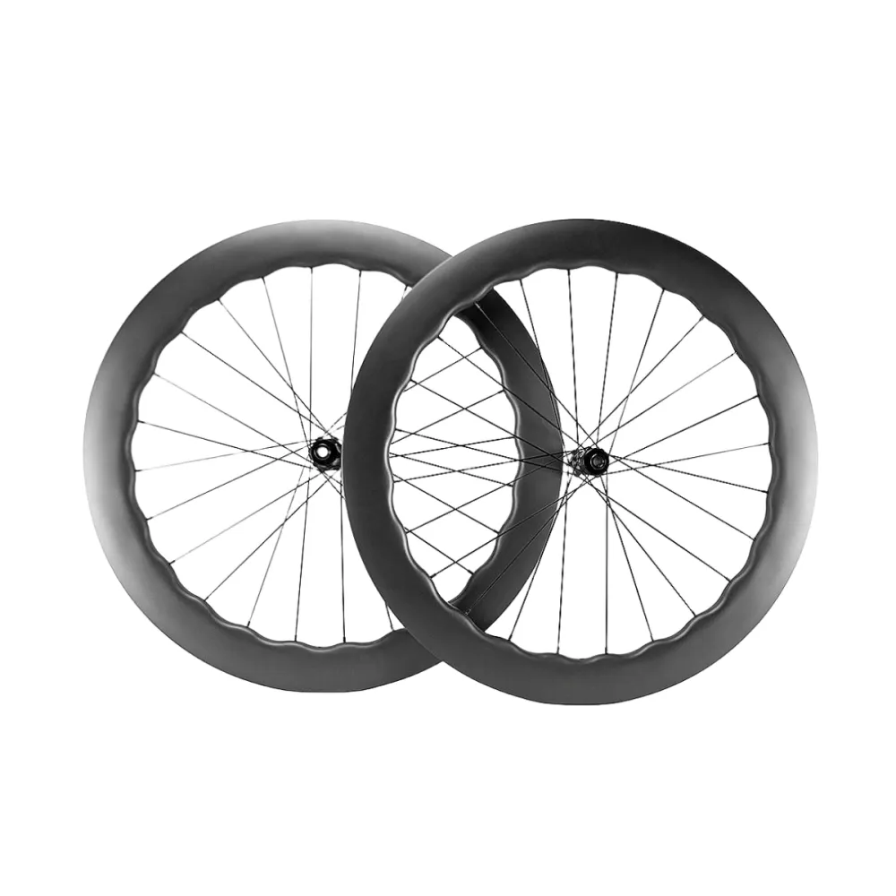 CARROWTER 700C Carbon Road bike Wave Wheels 6560 Bike Wheelset 25*65mm Disc Brake CX9 Hub UD Gloss/Matte Clincher Tubeless