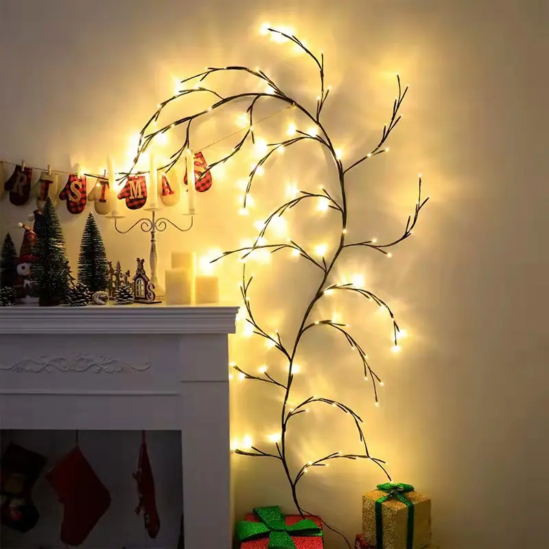 Vides con luces para decoraciones navideñas, luces flexibles de vid de sauce, 144 LED, 7,5 pies, decoraciones para el hogar para paredes de sala de estar