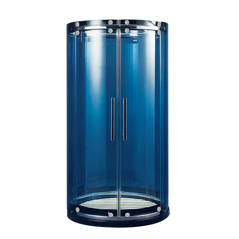 Hotel moderno de lujo redondo azul puerta corredera cabina de ducha baño de vidrio templado cabina de ducha sin marco precio