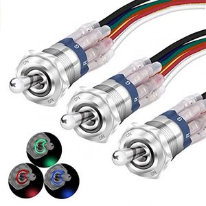 Interruttore a levetta a pulsante impermeabile 12 Volt LED triplo RGB illuminato 12 V (rosso verde blu) 16mm - Product Image 1
