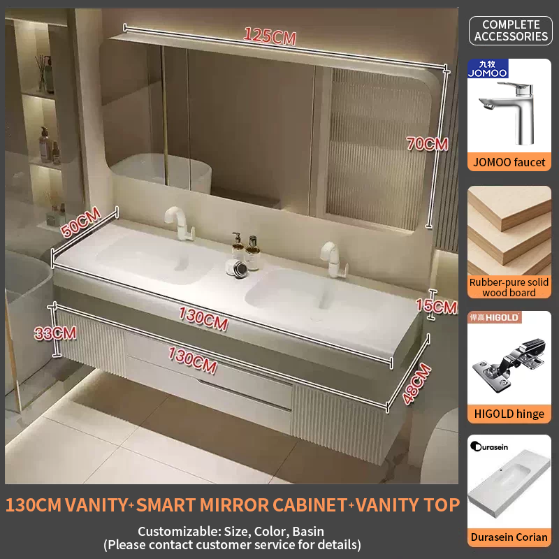 130Durasein Countertop + Curved Smart Mirror Cabinet